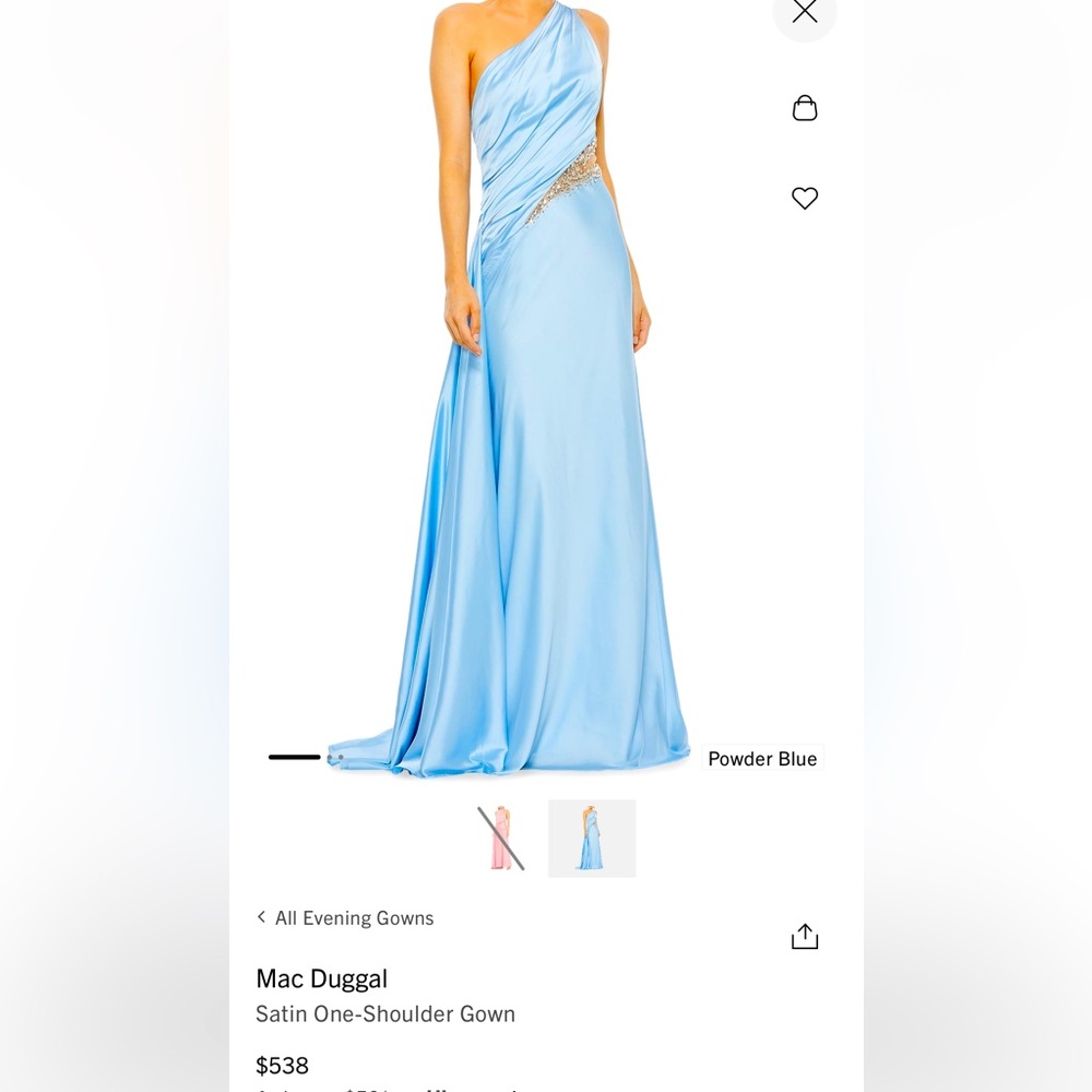 Mac Duggal Satin One-Shoulder Gown Powder Blue